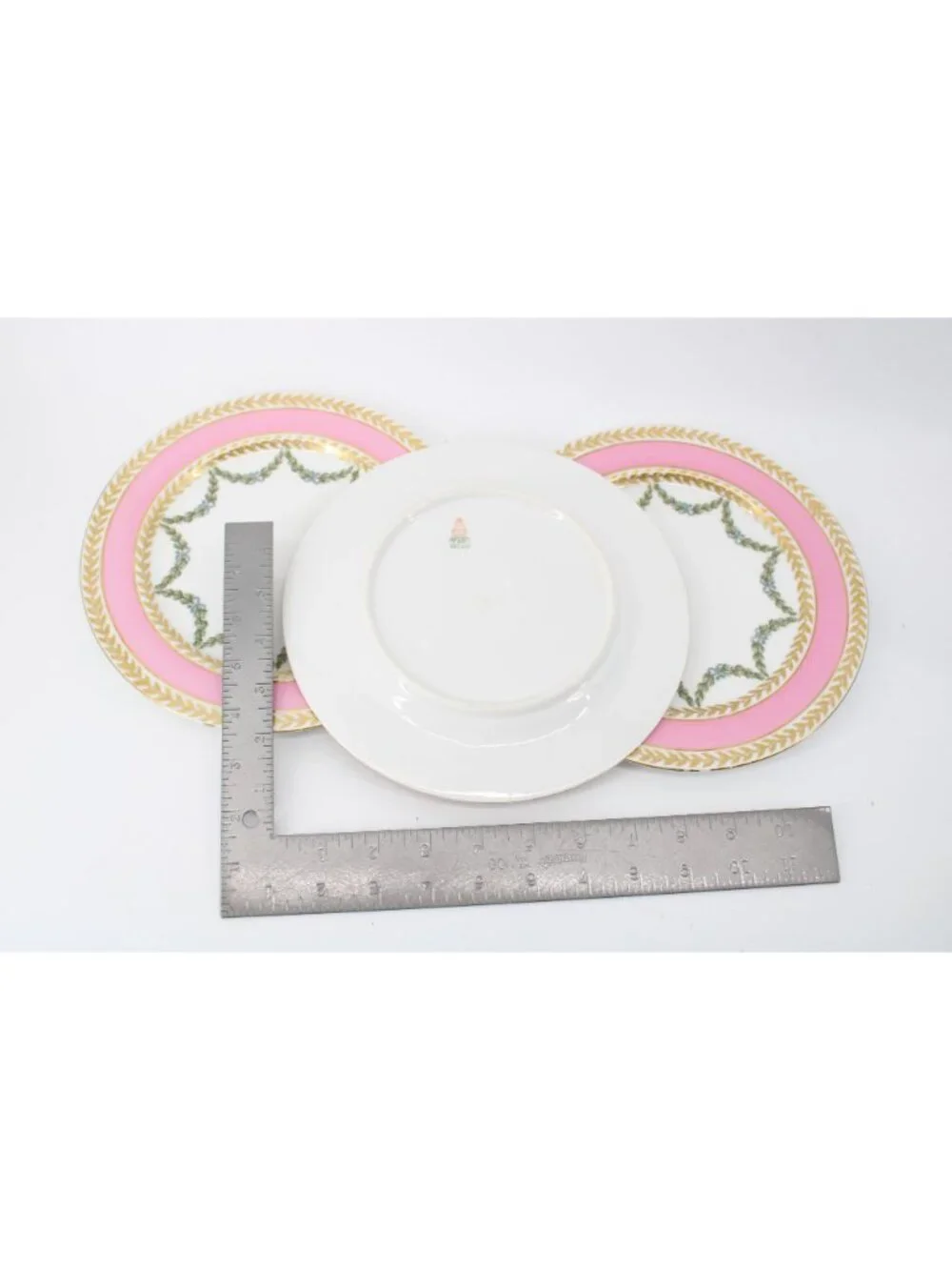 3 T & V France Pink Gold Salad Luncheon Plate China Antique T&V Vintage 94702